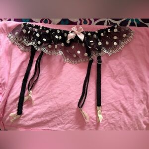 Victoria's Secret Black and White Lace Polka Dot Garter Belt